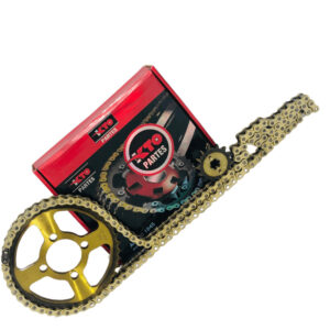 kit piñon del/tras. kto c/cadena bajaj boxerct (dorado)