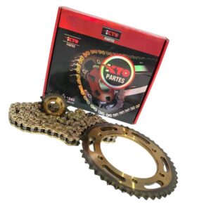 kit piñon del/tras. kto c/cadena yamaha fz-250 (dorado)